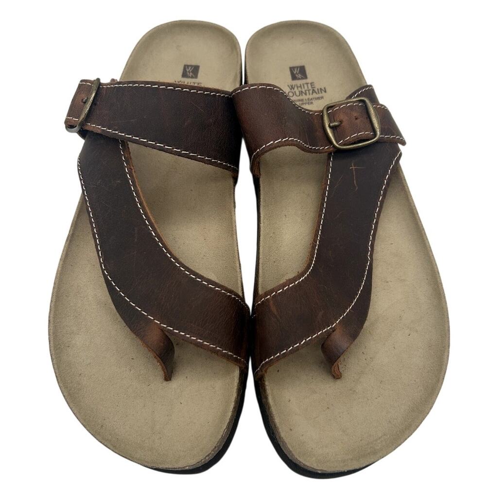 New White Mountain Carly Footbed Sandal Brown Leather Thong Sandal Size 11 NIB
